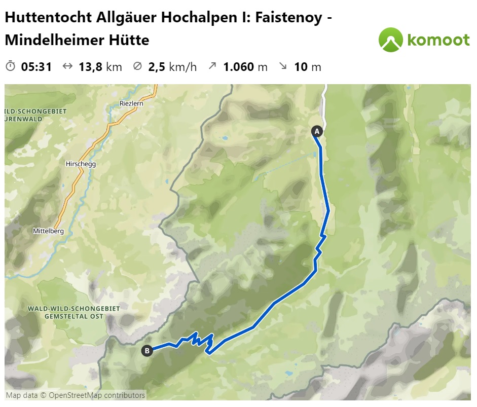 Huttentocht Allgäuer Hochalpen Duitsland etappe 1