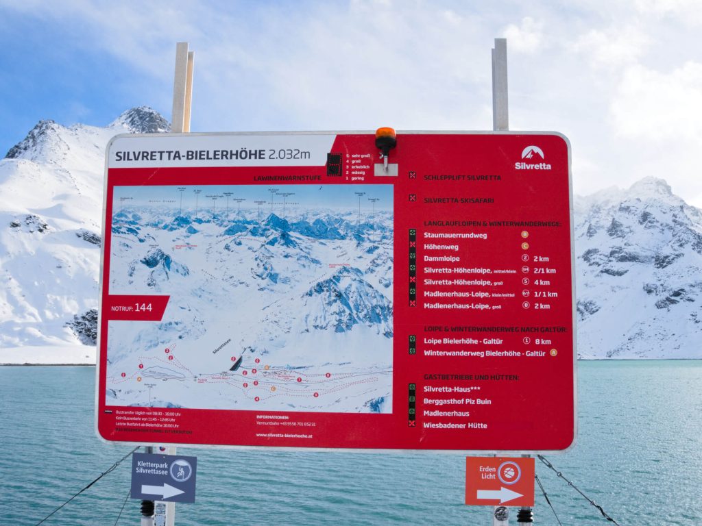 Silvretta-Bielerhöhe overzicht winterwandelingen en loipes